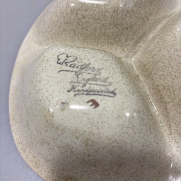 Radford Divided Ceramic Serving Dish 1970s Earth Tone Flowers Handpainted CHIP - Picture 7 of 8